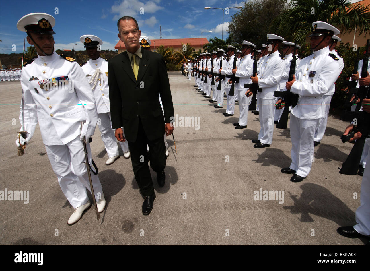 Curacao, Willemstad, Parera Marine basis, parade in the honour of queensday by gouverner Frits Goedgedrag Stock Photo