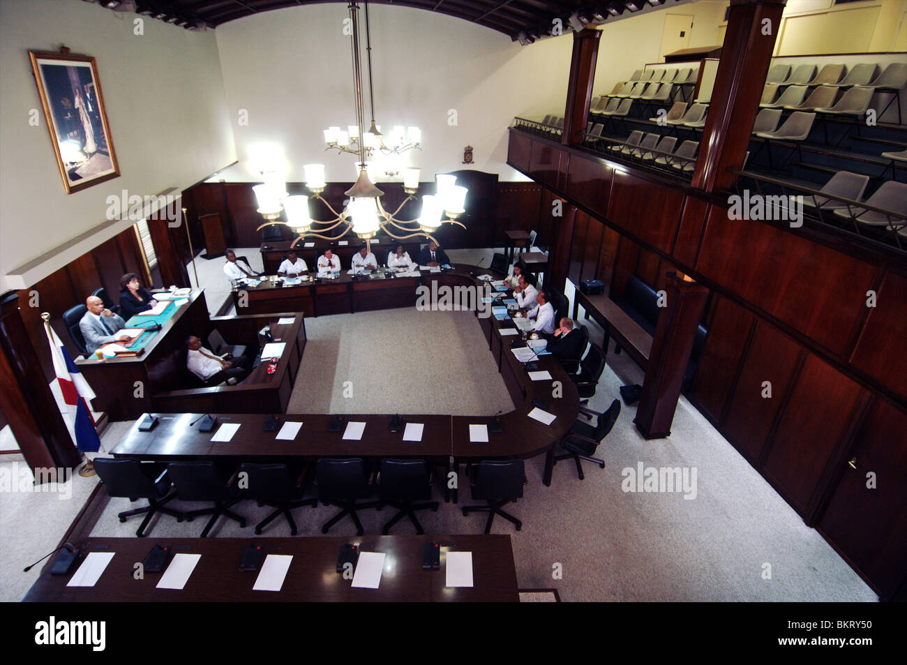 Curacao, Willemstad, governor Frits Goedgedrag is preceding over a meeting of the island council. Stock Photo