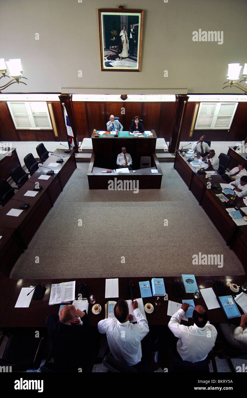 Curacao, Willemstad, governor Frits Goedgedrag is preceding over a meeting of the island council. Stock Photo