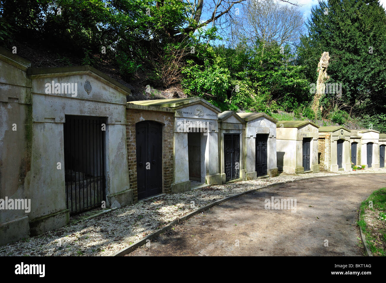 Line of tombs in Highgate Cemetery West, London Stock Photo