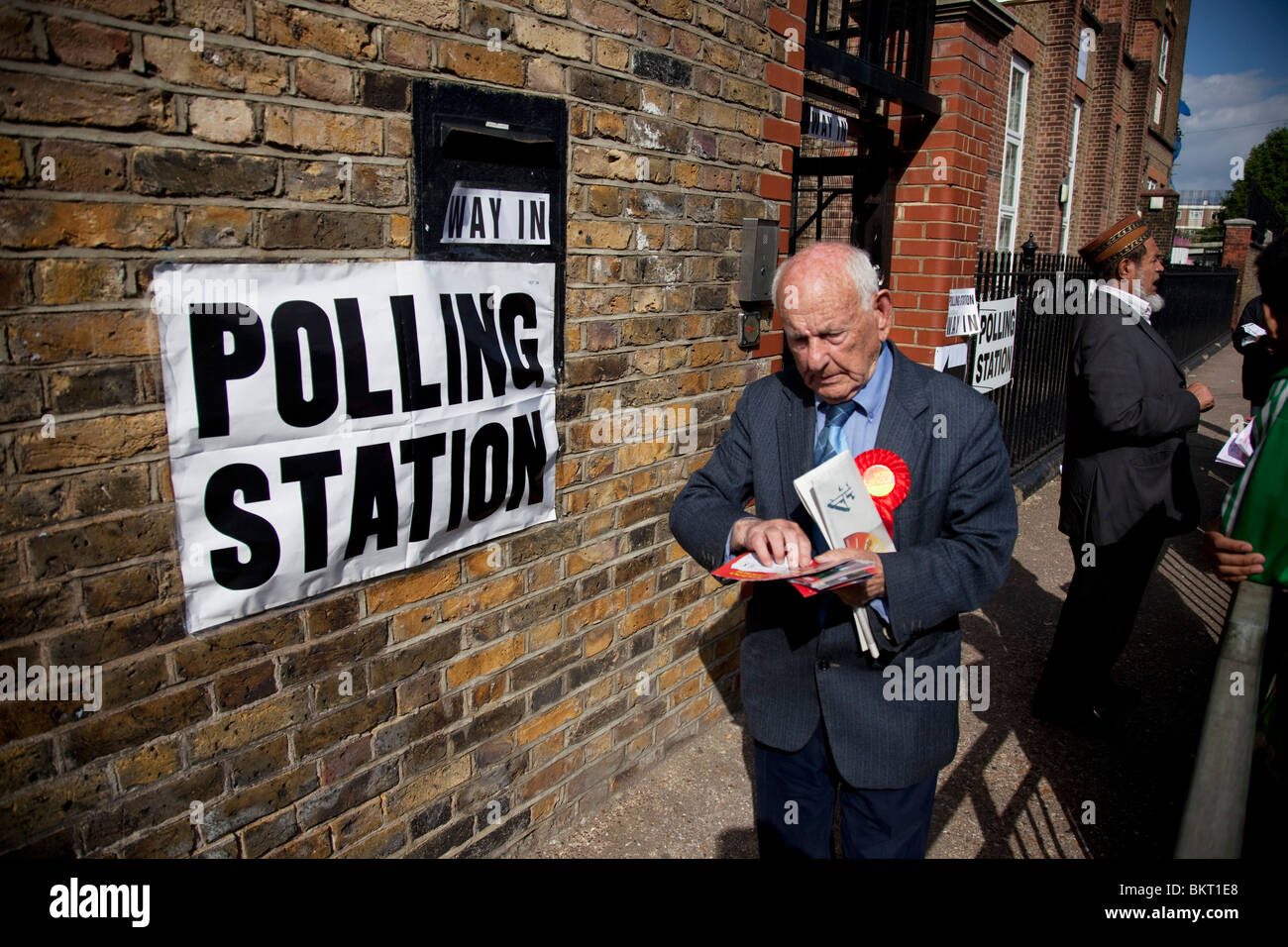 Voter from the more traditional white working class community, at a Polling Station in Whitechapel, in the East End of London. Stock Photo