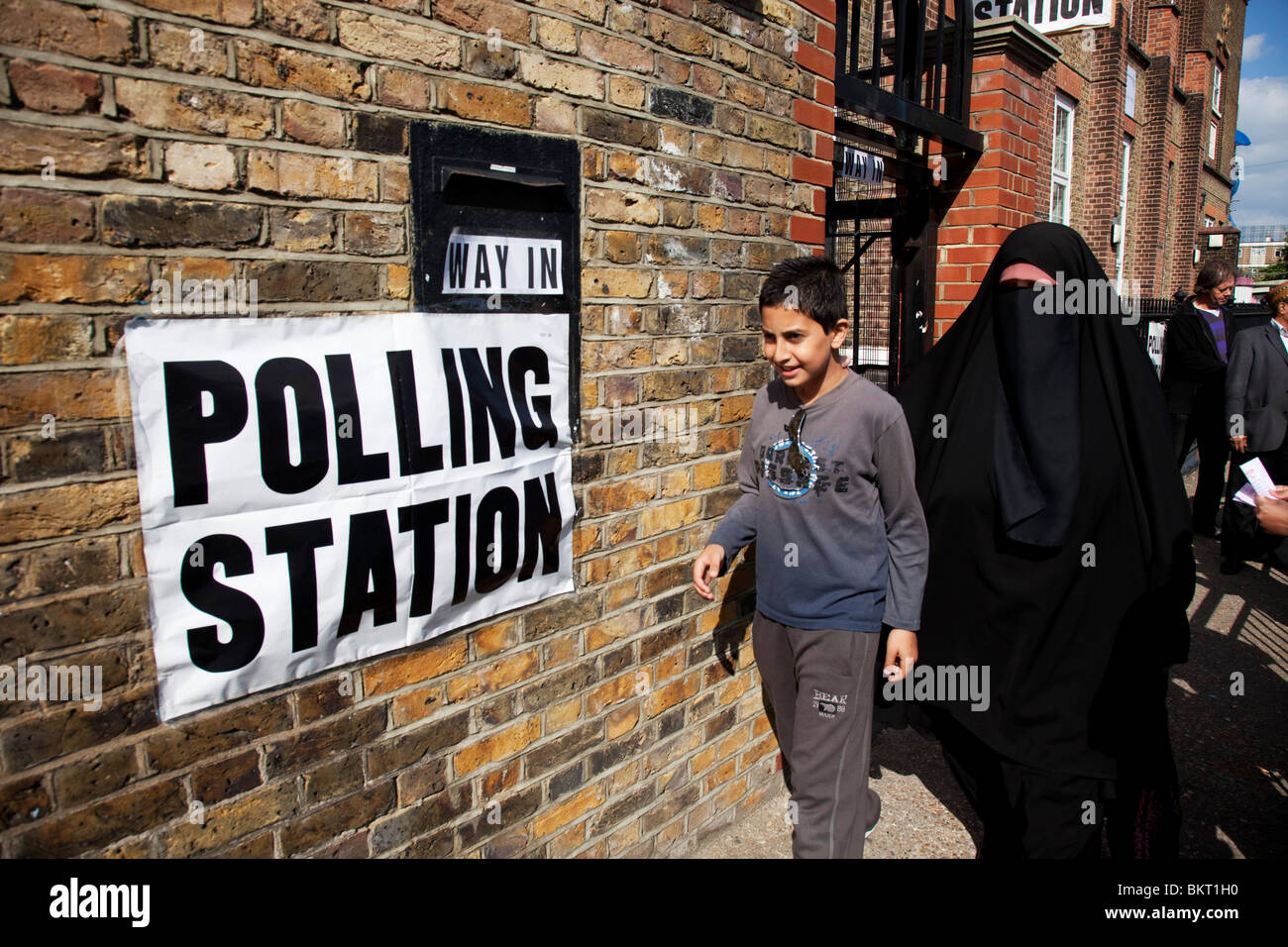 Predominantly Muslim voters, and supporters at a Polling Station in Whitechapel, in the East End of London. Stock Photo