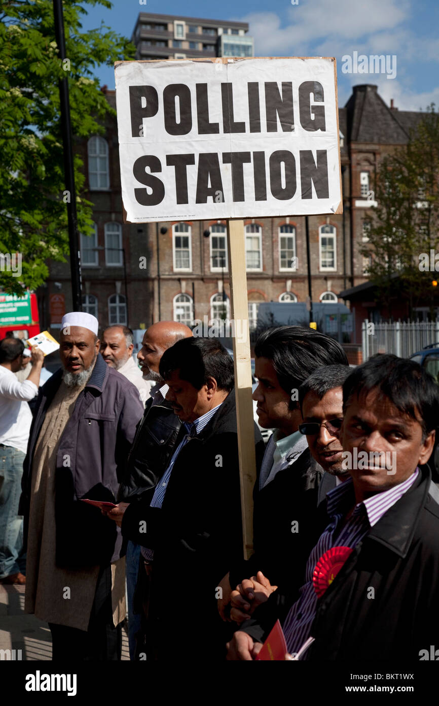 Predominantly Muslim voters, and supporters at a Polling Station in Whitechapel, in the East End of London. Stock Photo