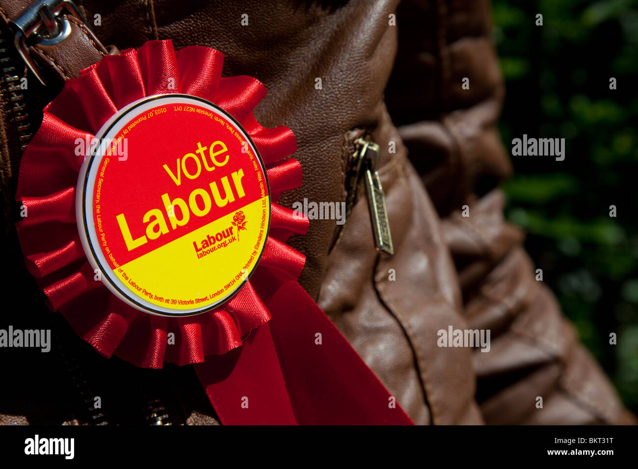 Outside a Polling Station in Wapping, Tower Hamlets, London. General Election day May 6th 2010. Labour rosette. Stock Photo