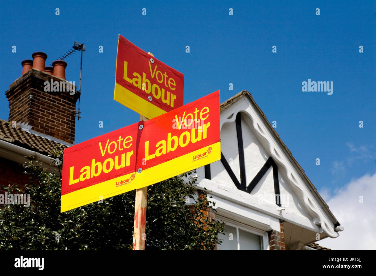 Labour election boards during the 2010 General Election in Colchester, Essex UK Stock Photo