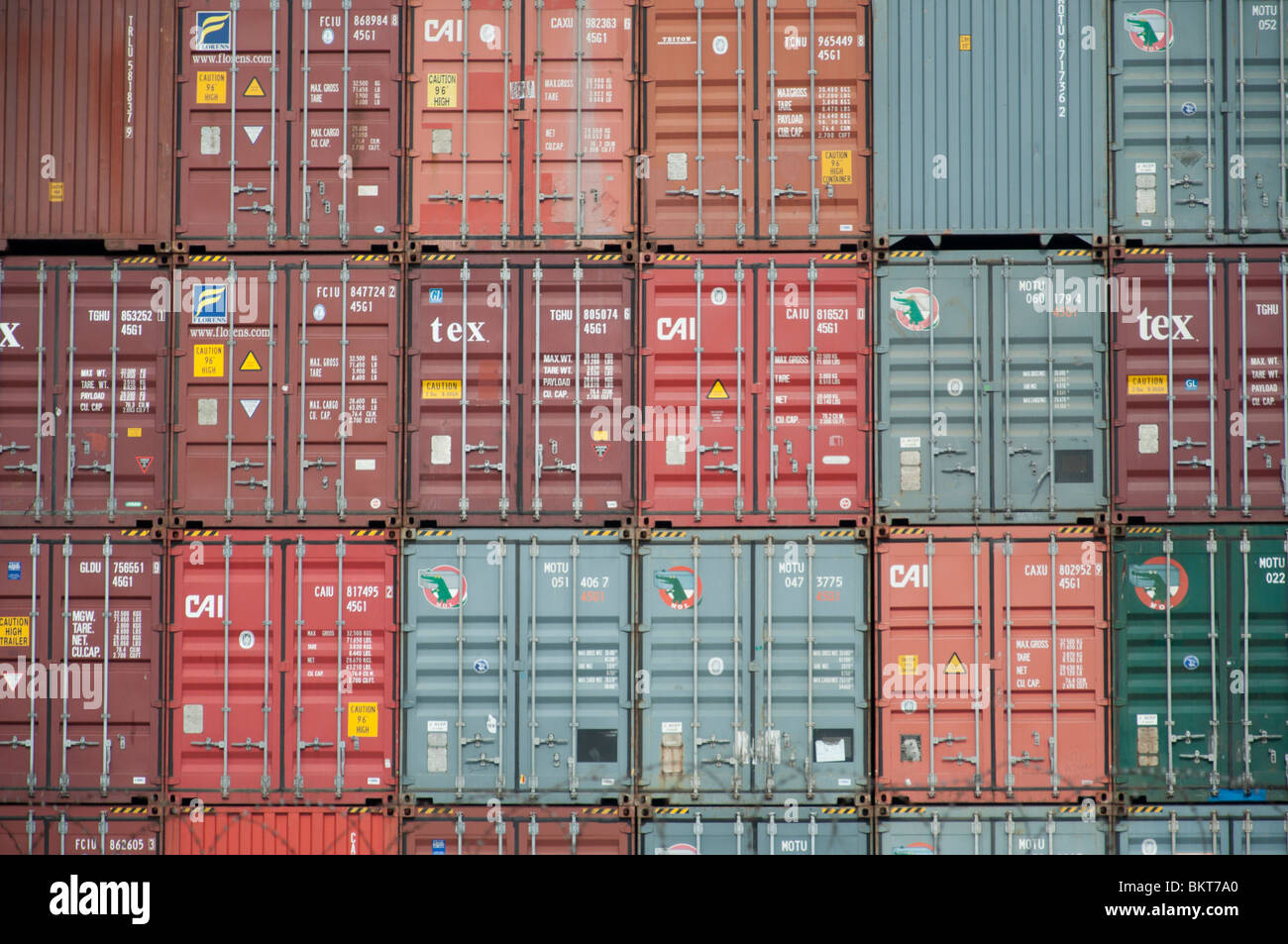 Shipping containers stacked up at Southampton docks. Stock Photo