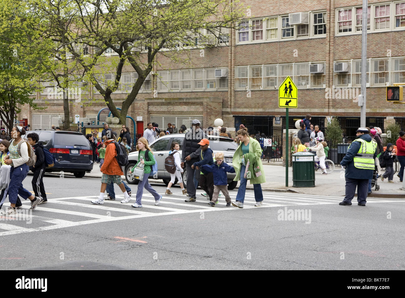 Children being picked up after school at PS 321 Elementary School  in the Park Slope neighborhood of Brooklyn, New York. Stock Photo