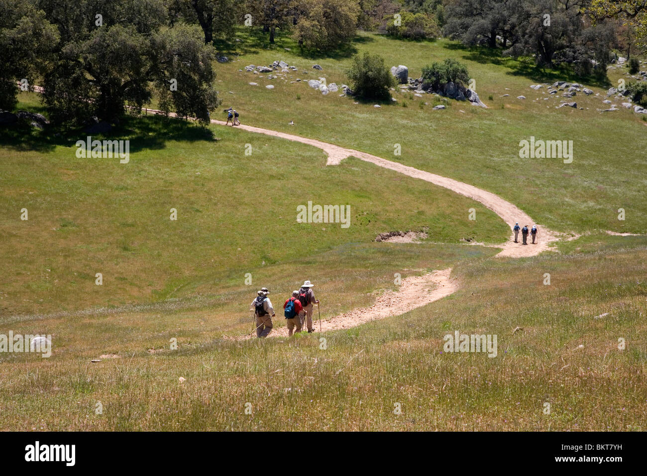 Hikers on Trail at Santa Ysabel Open Space Preserve West, San Diego County, California Stock Photo