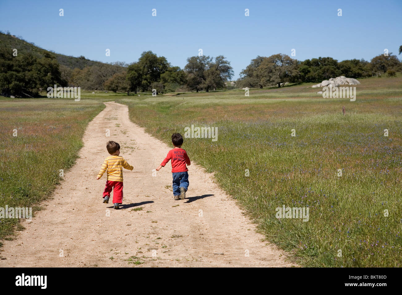 Two young boys in Santa Ysabel Open Space Preserve, San Diego County, California Stock Photo