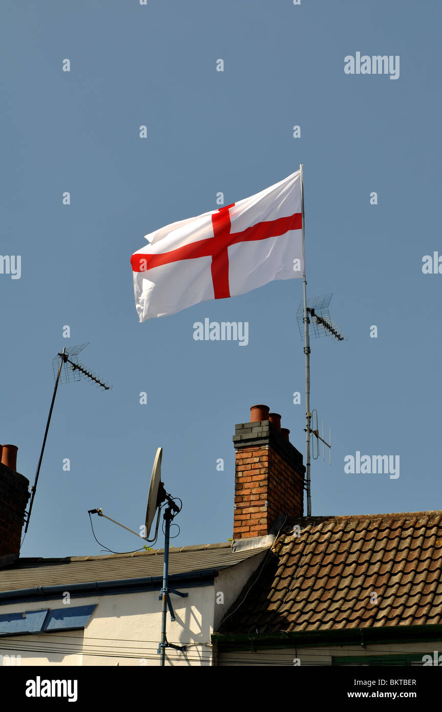 English flag on pub roof, Hinckley, Leicestershire, England, UK Stock Photo