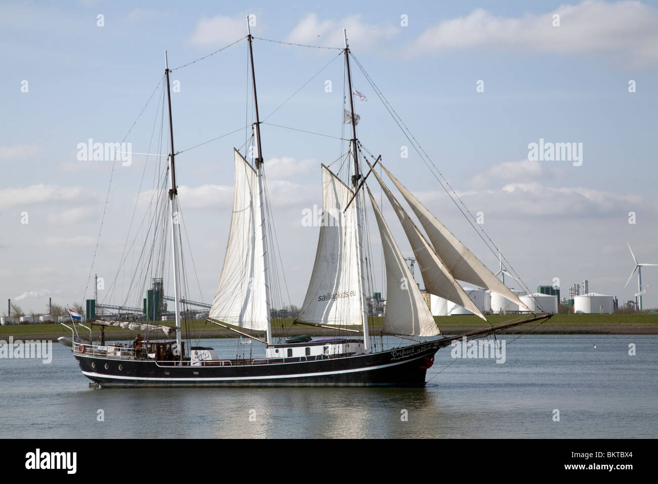 Sailing ship, Nieuwe Waterweg, ship canal between Maasluis and Hook of Holland, Netherlands Stock Photo