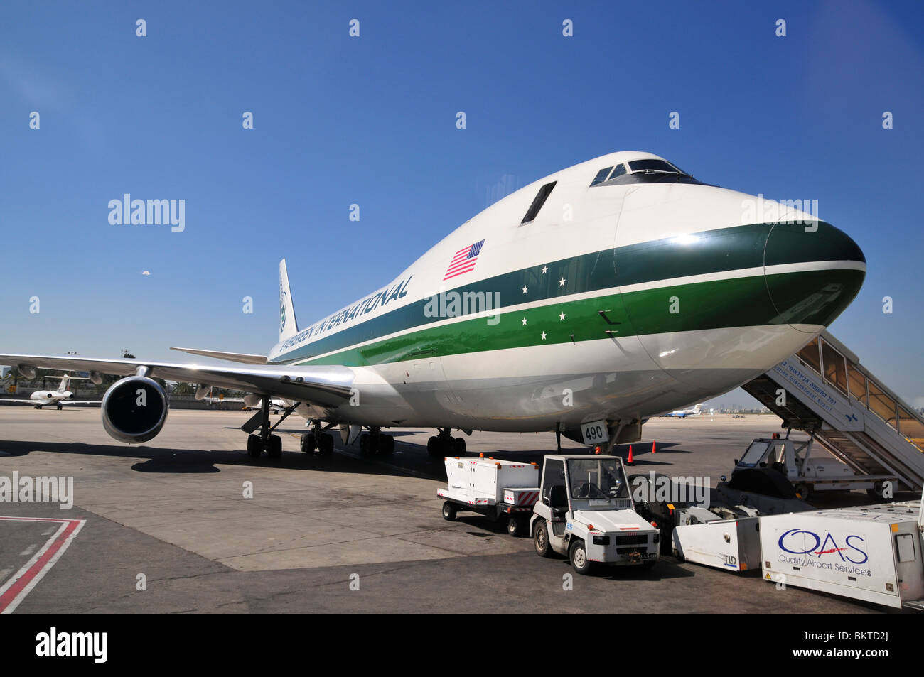 Israel, Ben-Gurion international Airport Evergreen International Passenger Jet on the ground Stock Photo