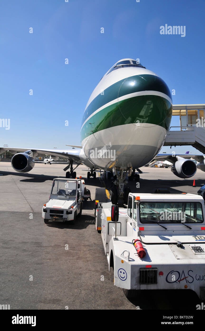 Israel, Ben-Gurion international Airport Evergreen International Passenger Jet on the ground Stock Photo