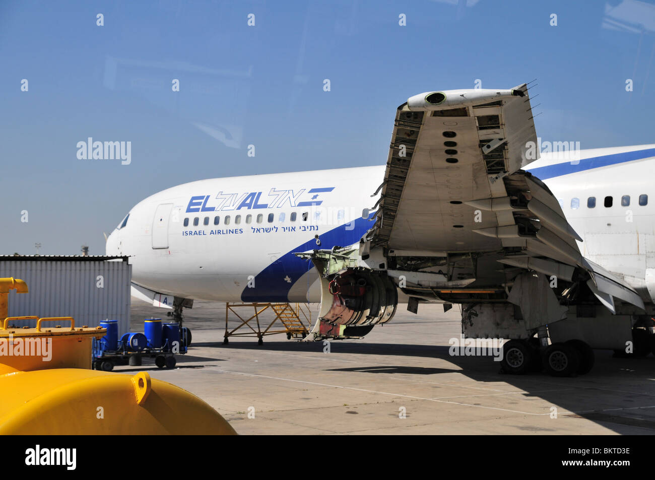 Israel, Ben-Gurion international Airport El Al Boeing 767 Passenger Jet on the ground Stock Photo