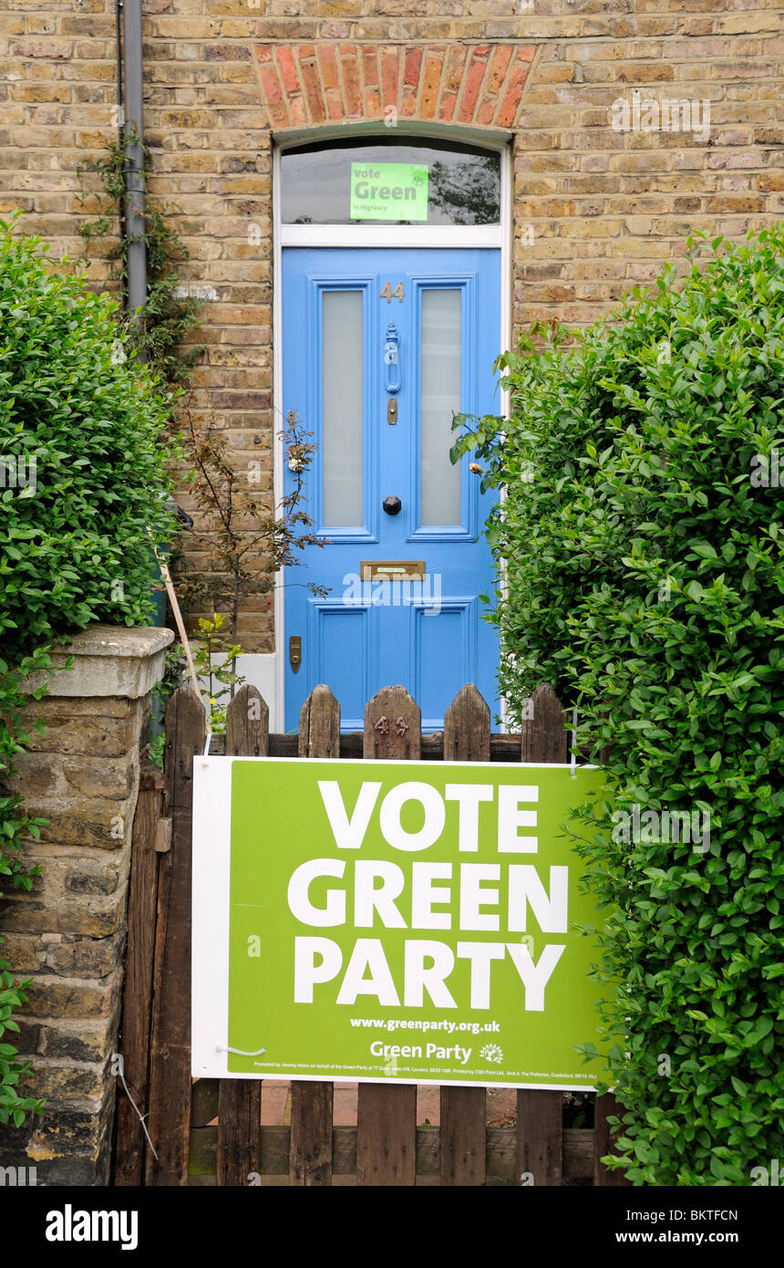 Vote Green Party poster on front garden gate Stock Photo