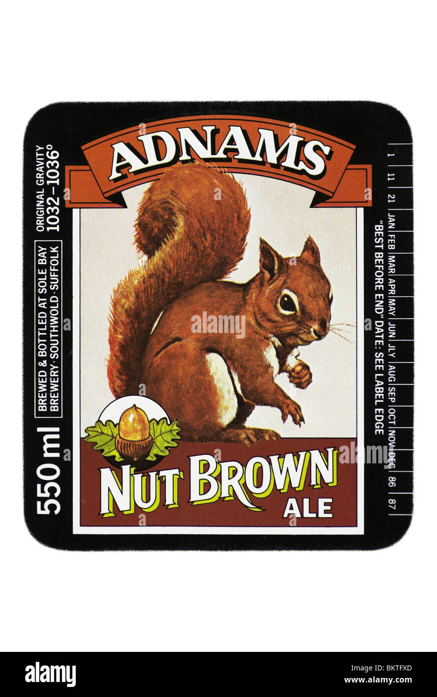 Adnams Nut Brown Ale bottle label - circa 1986 - 1987. Stock Photo