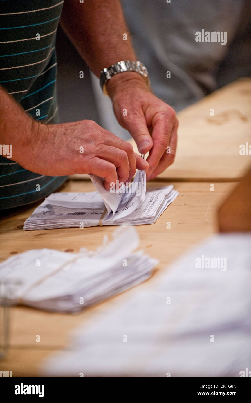 Counting the votes cast in the Ceredigion constituency at the General Election, May 6 2010 Stock Photo