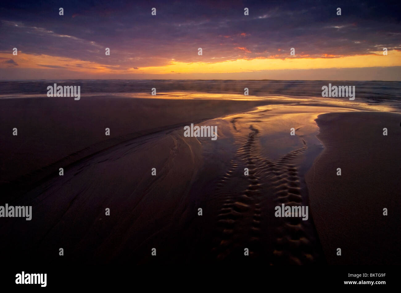 Slikken van Voorne met dramatisch zonsondergang; estuary with mudflats along the dutch coast and dramatic sunset Stock Photo