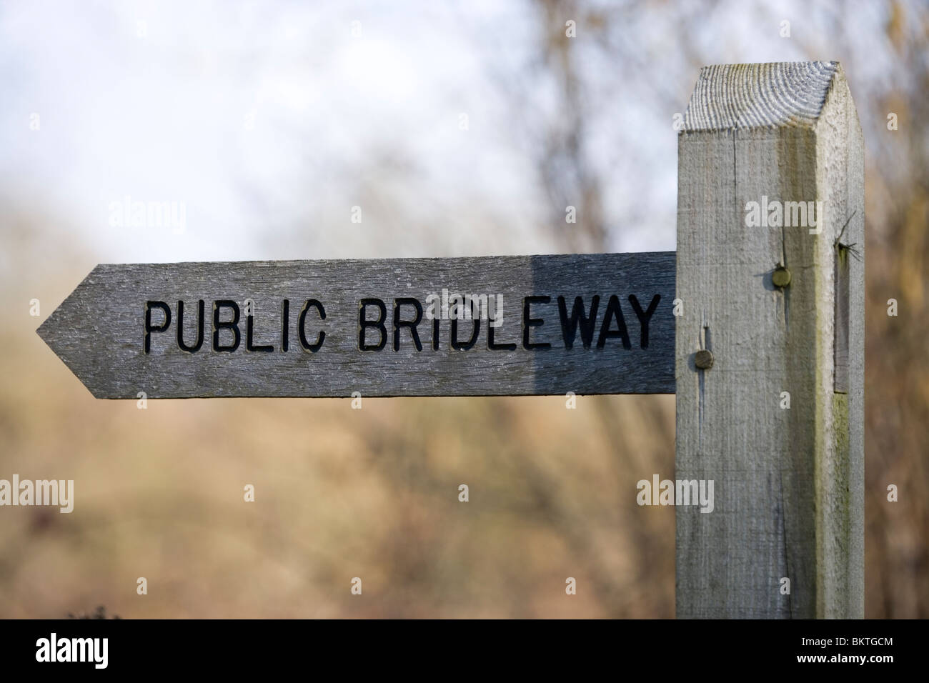 Wayside sign, 'Public Bridleway'. Surrey, England. Stock Photo
