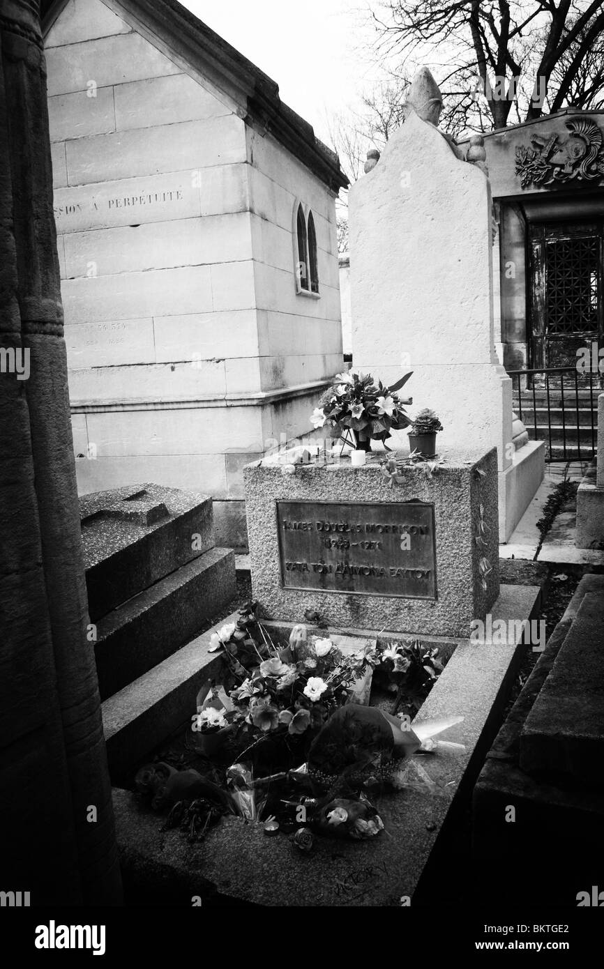 Jim Morrison tomb in Cemetery Pere Lachaise, Paris, France. Stock Photo