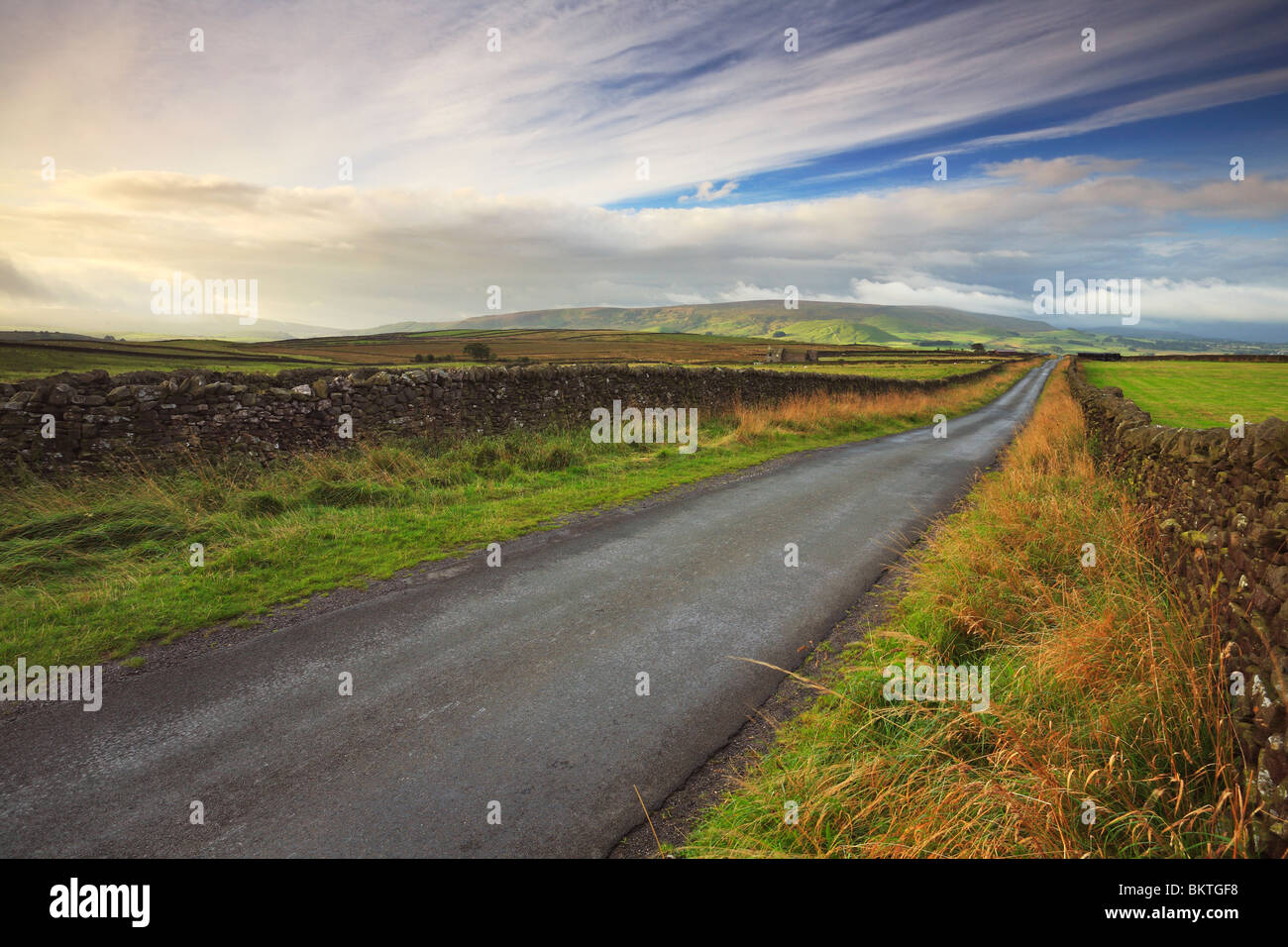 The open space & sky of the Yorkshire Dales as seen from near Grassington on a breezy summer morning Stock Photo