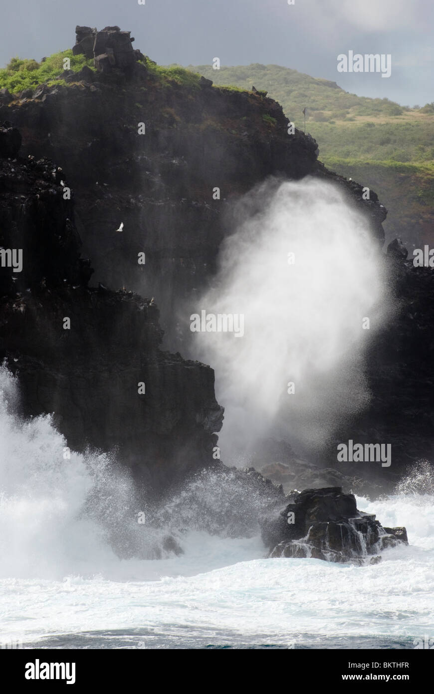 Blow hole in volcanic rock Stock Photo