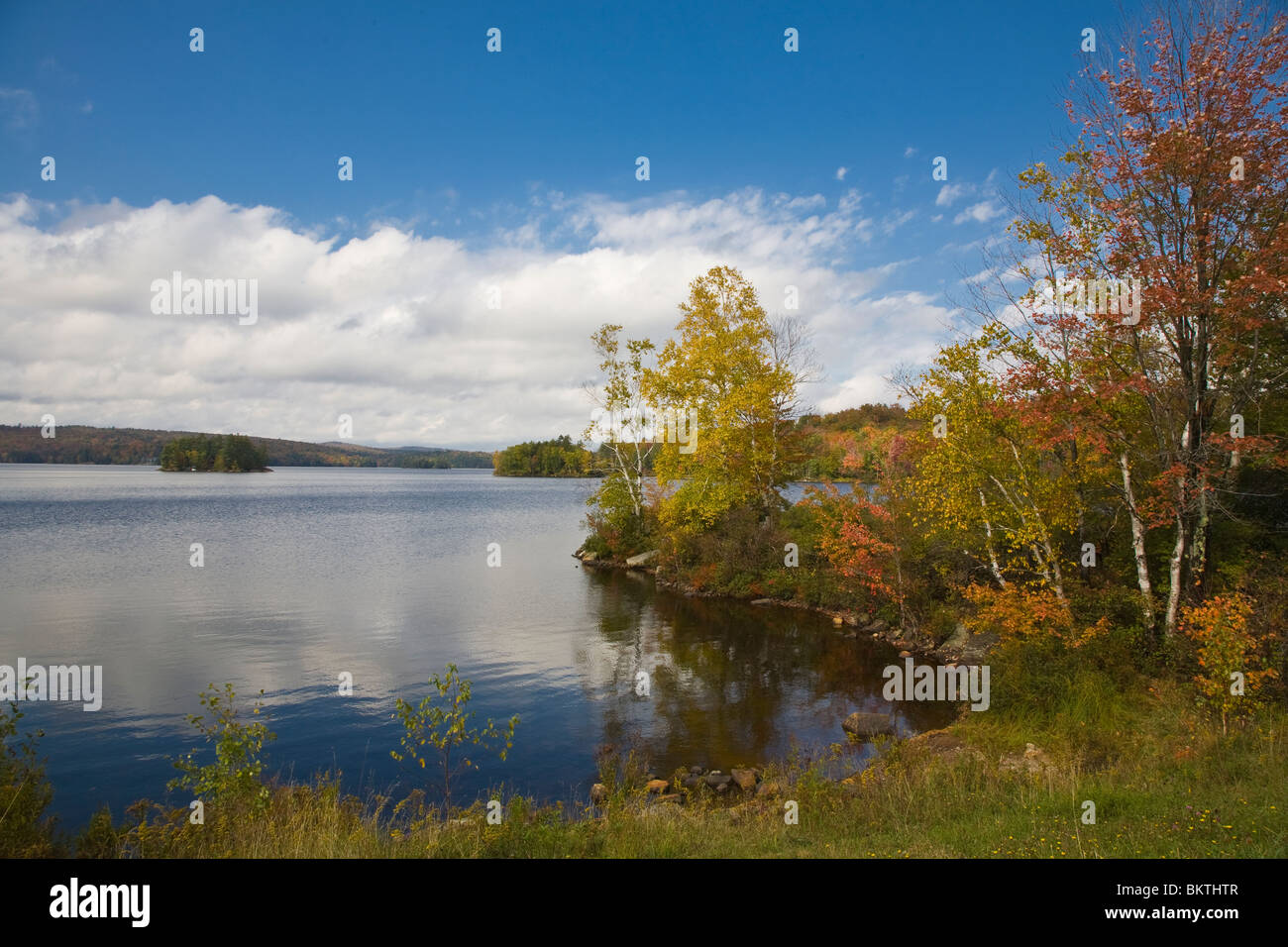 Fall colors on Tupper Lake in the Adirondack Mountains of New York Stock Photo