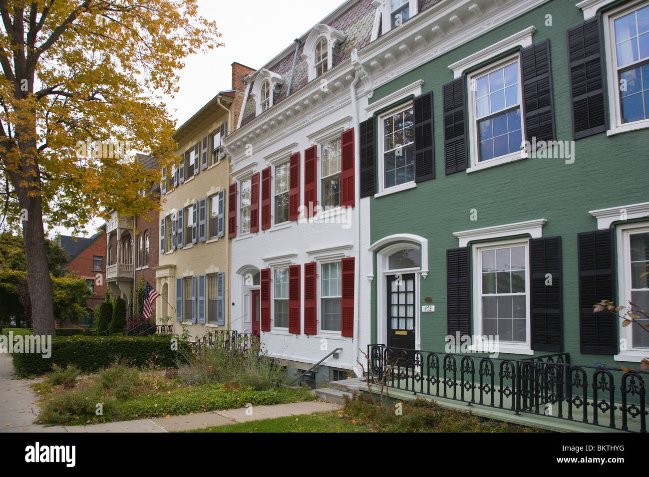 Federal style architecture colorful houses on South Main Street in
