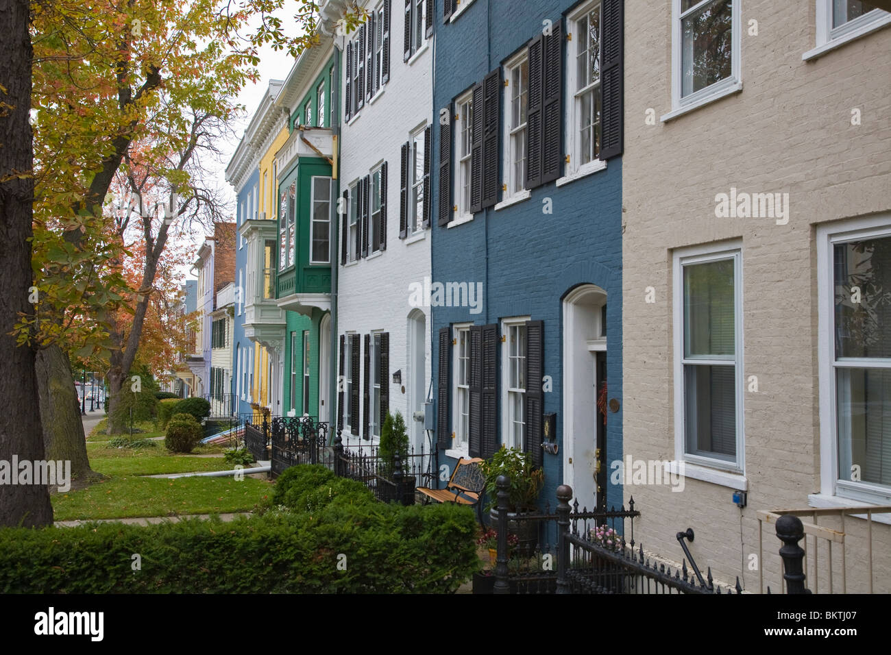 Federal style architecture colorful houses on South Main Street in