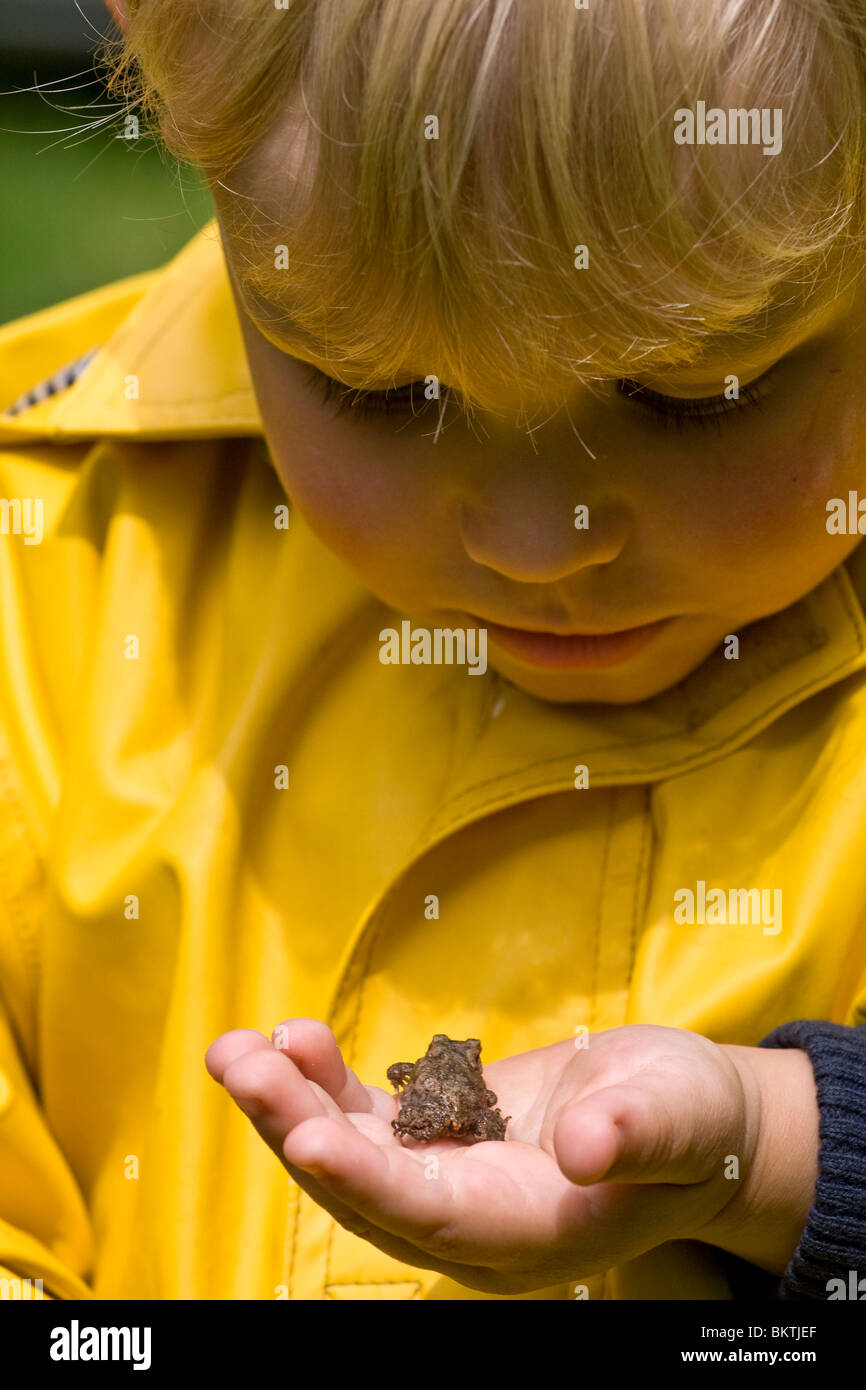 Kinderen met Gewone pad, Kids with Common Toad Stock Photo