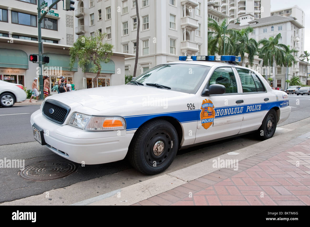 Honolulu Police Car at Waikiki, Hawaii, USA Stock Photo