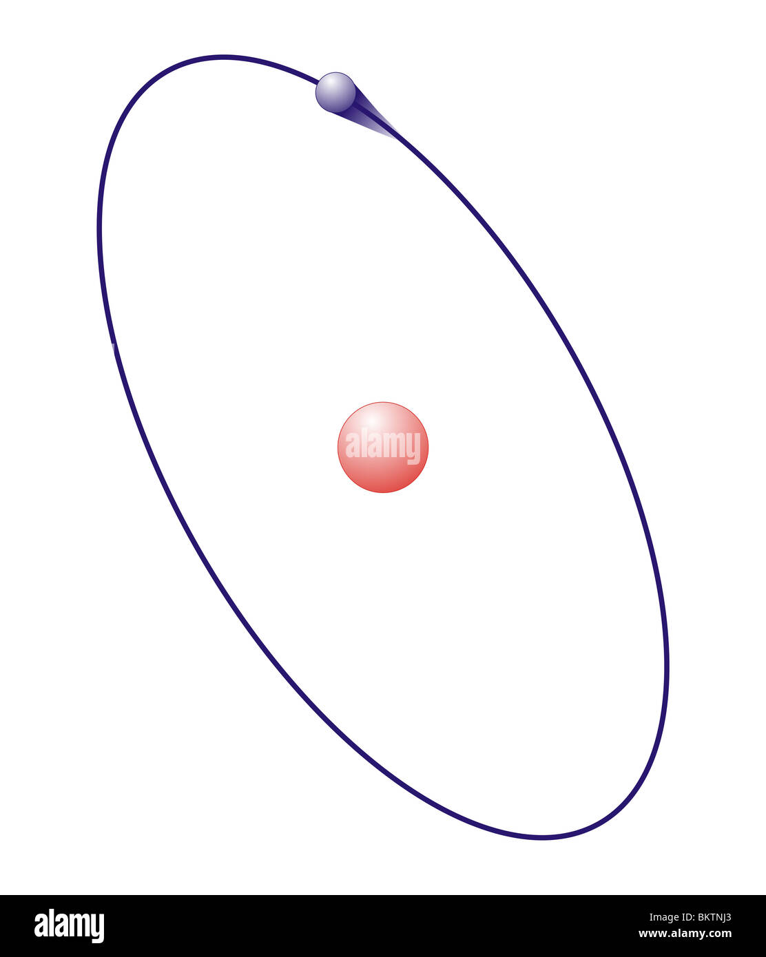 hydrogen atom H,  colorcode atomic nucleus red=proton, electron shell blue=electron Stock Photo