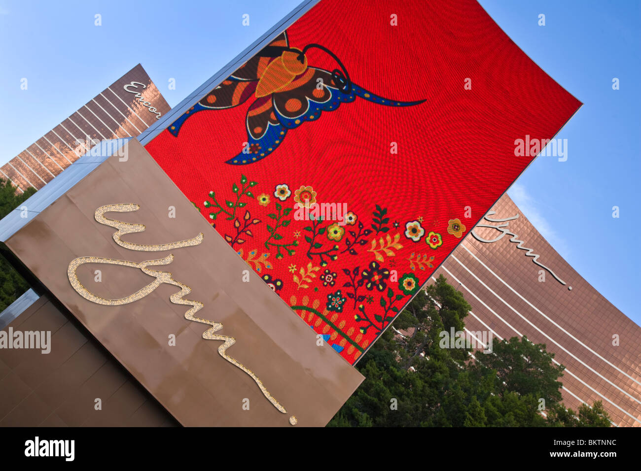 NEON SIGN and the exterior of the WYNN HOTEL and CASINO - LAS VEGAS, NEVADA Stock Photo