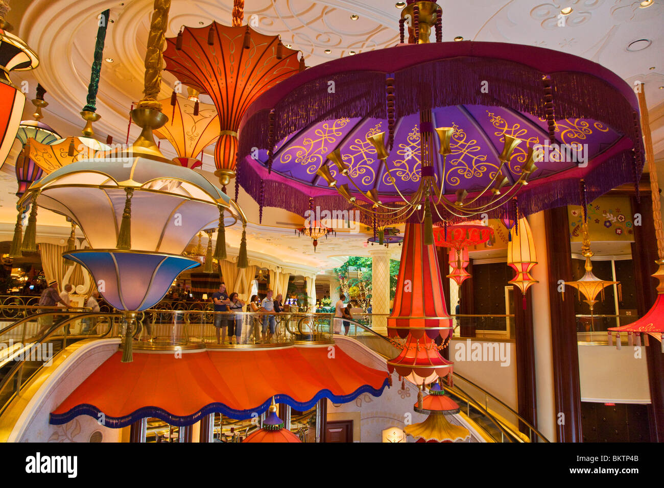 Fantasy type LIGHTING FIXTURES and UMBRELLAS inside the WYNN HOTEL and CASINO - LAS VEGAS, NEVADA Stock Photo