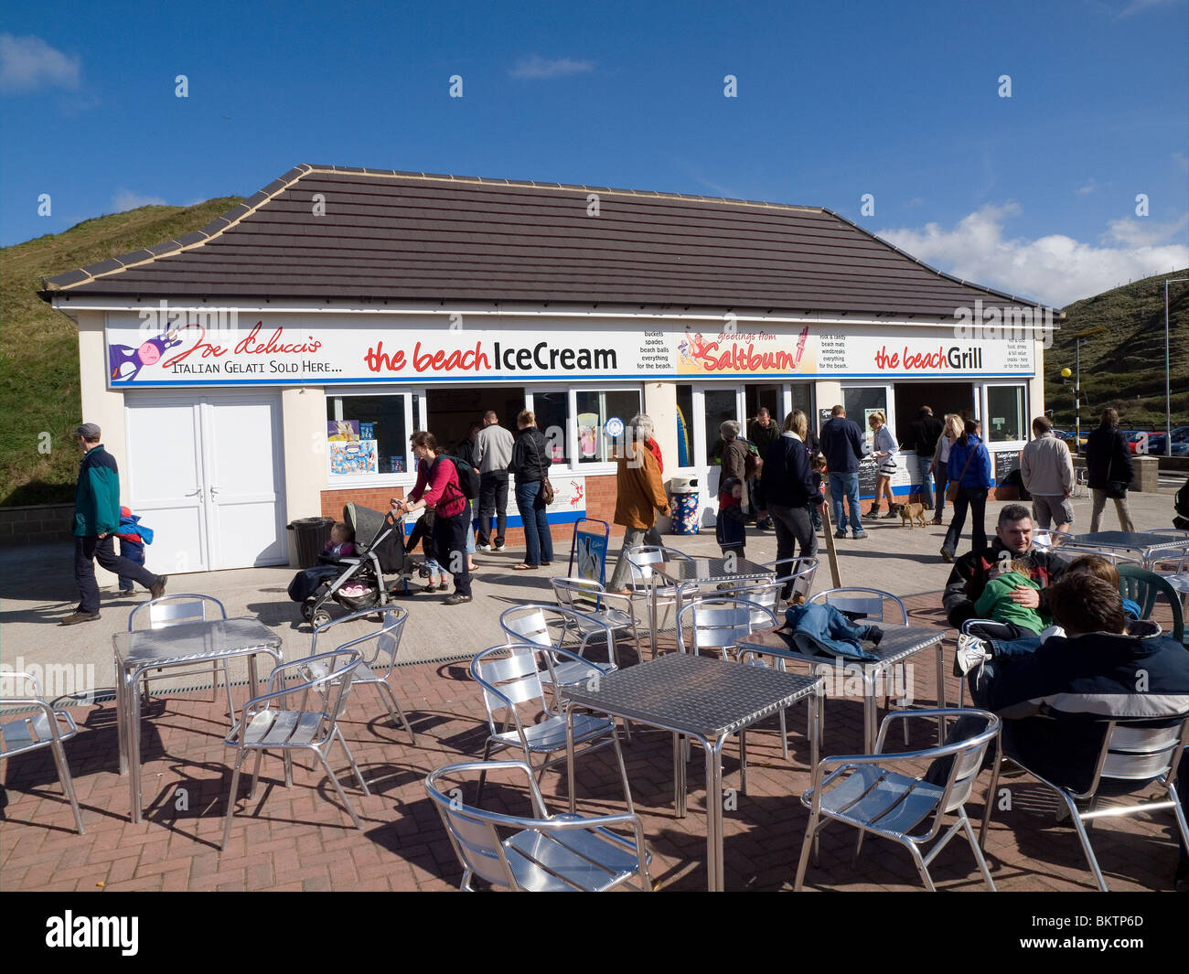 A busy beach café at Saltburn by the Sea Cleveland Stock Photo