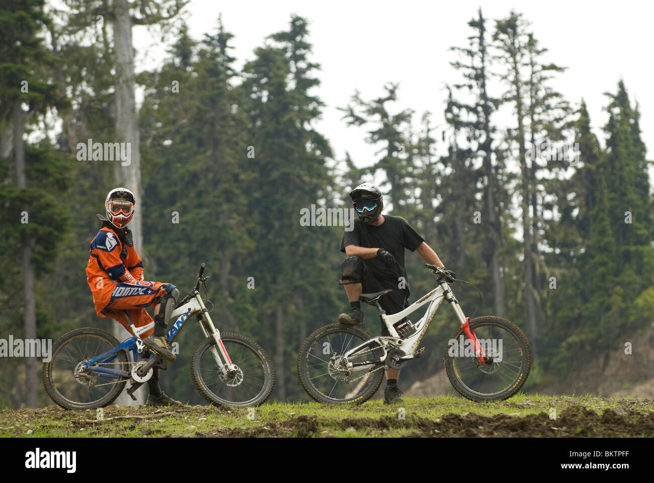 Downhill Mountain Biking in the world famous Whistler Bike Park in Whistler, BC, Canada Stock