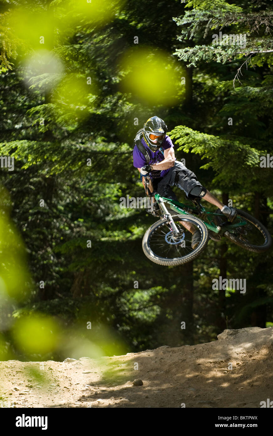 Downhill Mountain Biking in the world famous Whistler Bike Park in Whistler, BC, Canada Stock