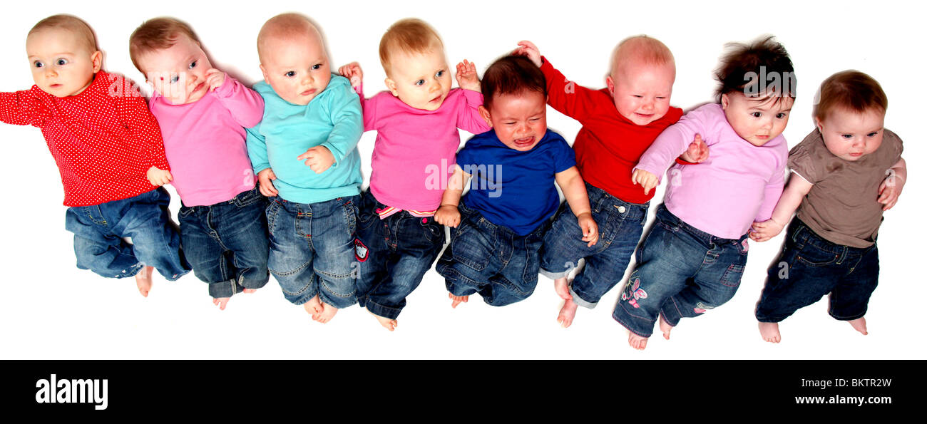 8 babies lying down portrait Stock Photo Alamy
