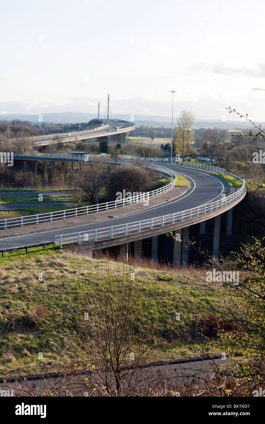 Access road snaking its way to the Erskine Bridge near Glasgow Stock