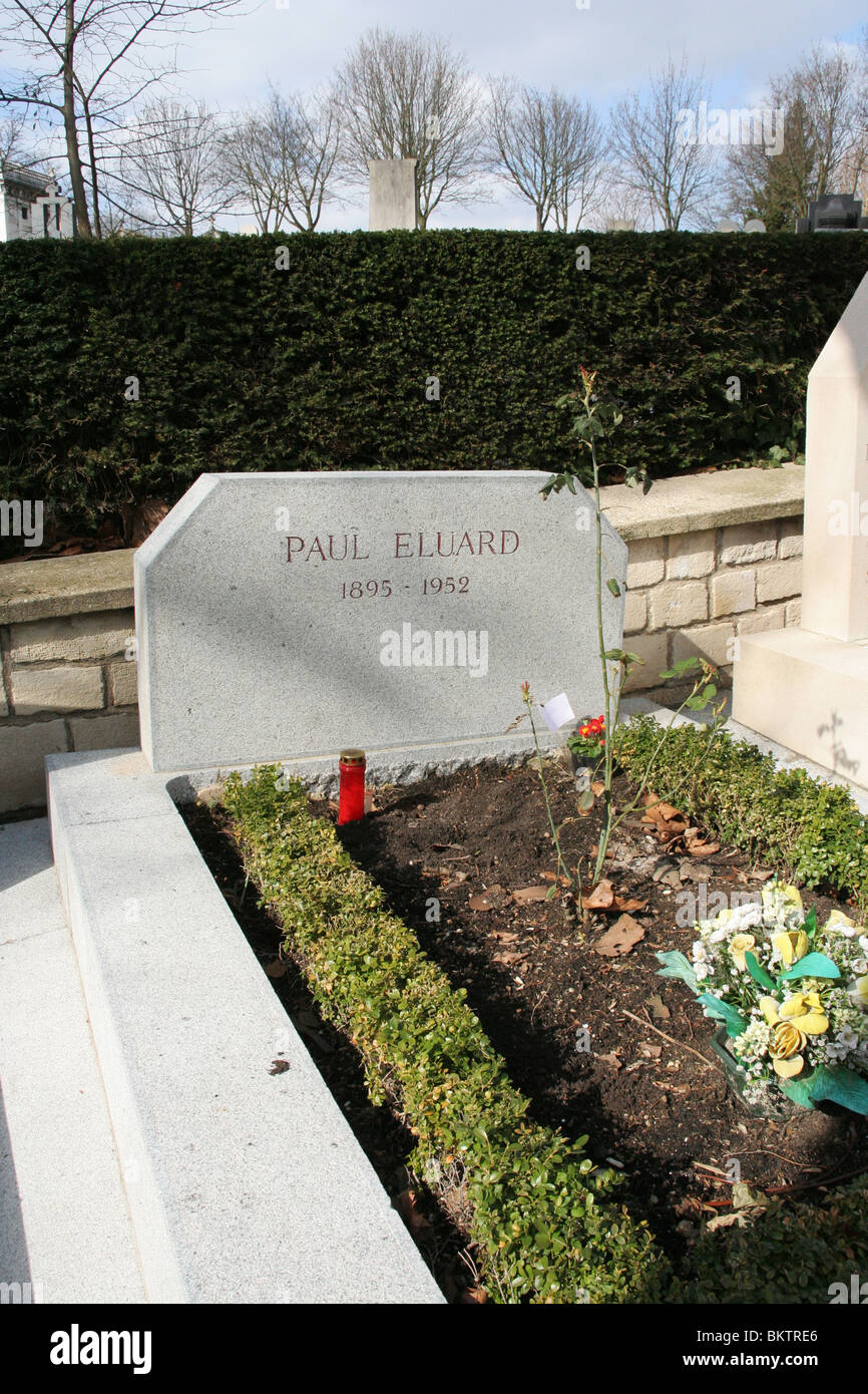 Paul Eluard tomb in Cemetery Pere Lachaise, Paris, France. Stock Photo