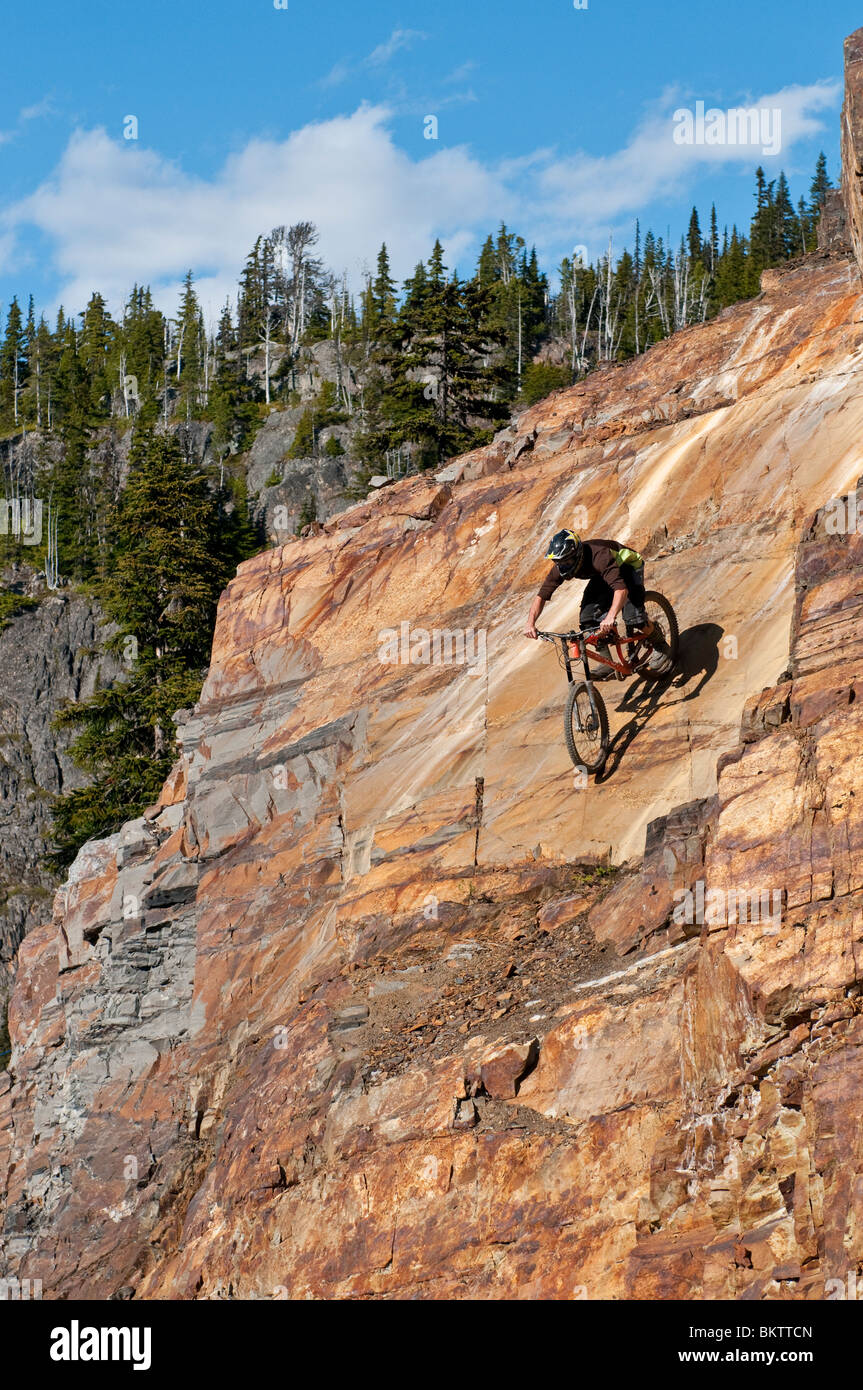 Downhill Mountain Biking in the world famous Whistler Bike Park in Whistler, BC, Canada Stock Photo