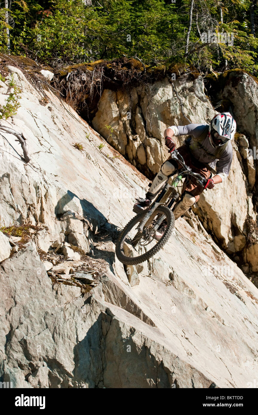 Downhill Mountain Biking in the world famous Whistler Bike Park in Whistler, BC, Canada Stock