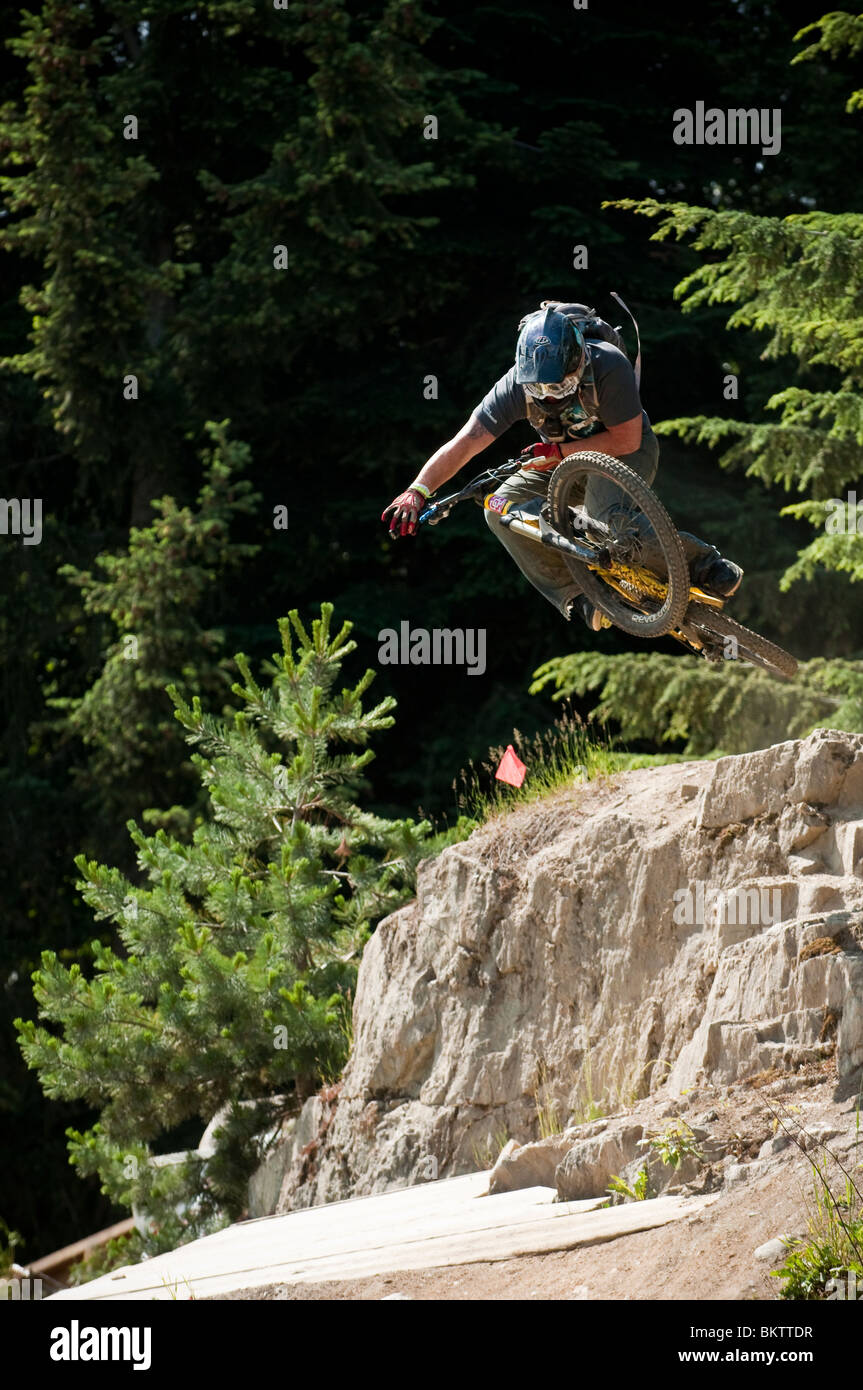 Downhill Mountain Biking in the world famous Whistler Bike Park in Whistler, BC, Canada Stock