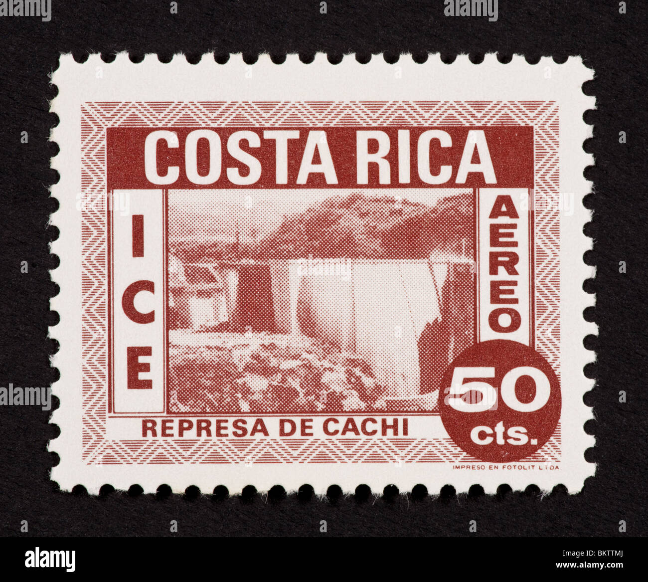 Postage stamp from Costa Rica depicting the Cachi Dam (electrification