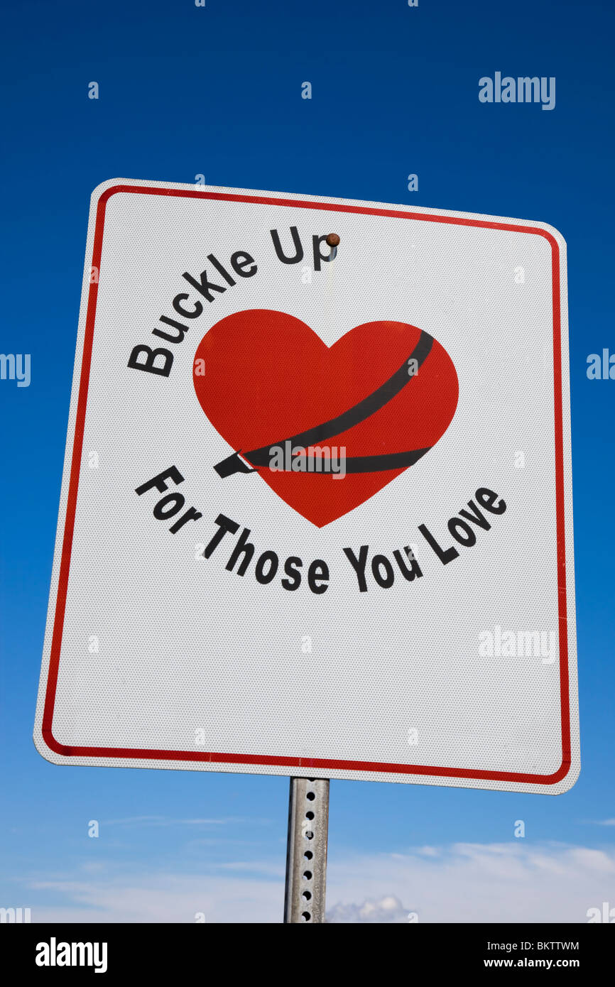 Buckle up road sign hi-res stock photography and images - Alamy