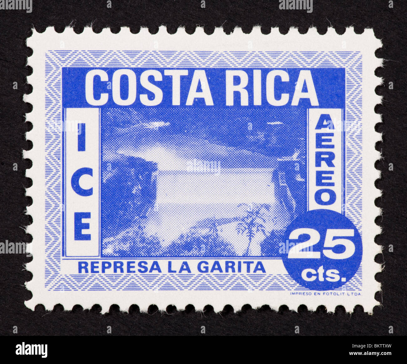 Postage stamp from Costa Rica depicting the La Garita dam (electrification program). Stock Photo