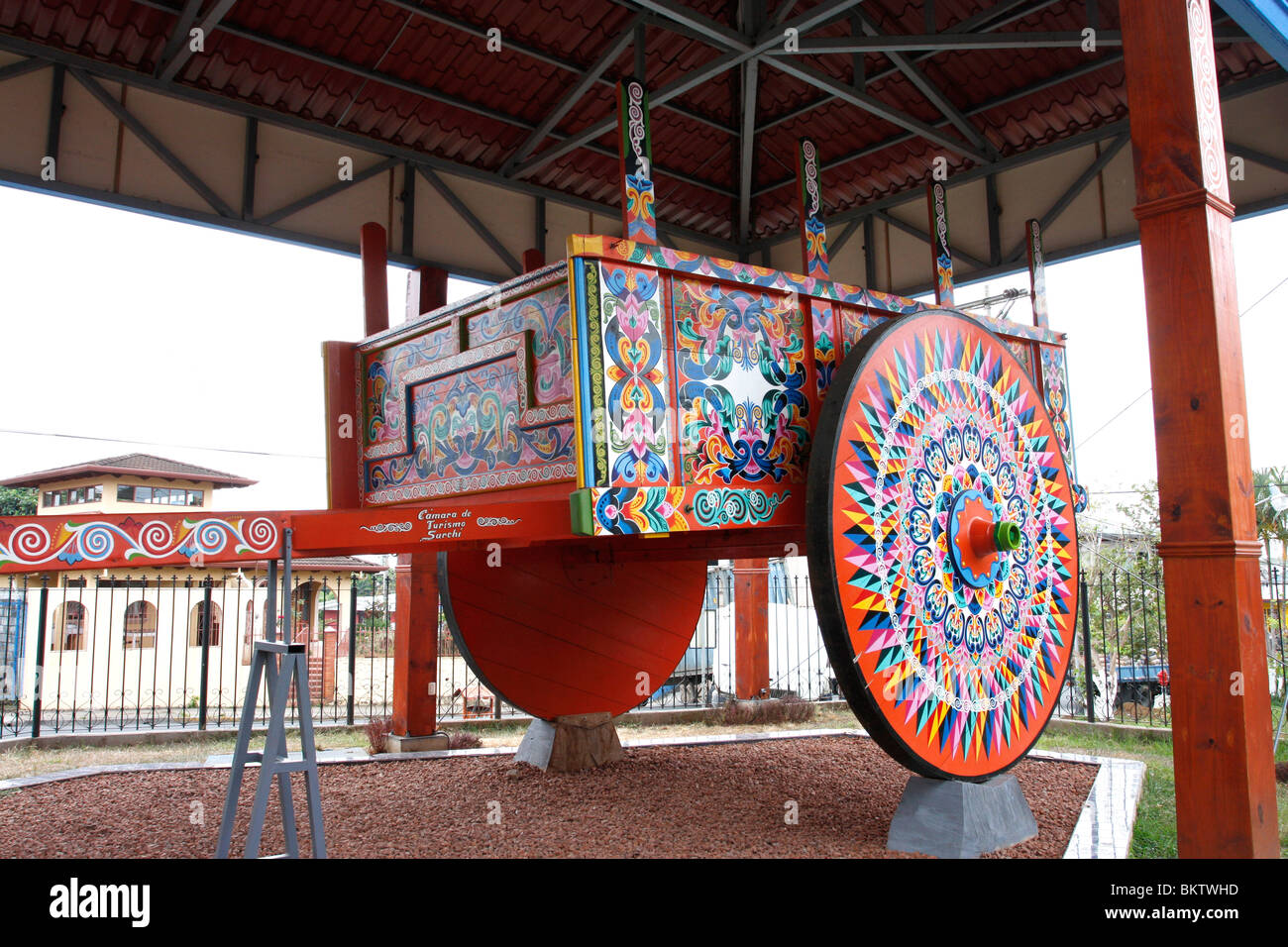 Largest brightly painted Oxcart in the World to be found at Sarchi,Costa Rica,Mexico. Stock Photo