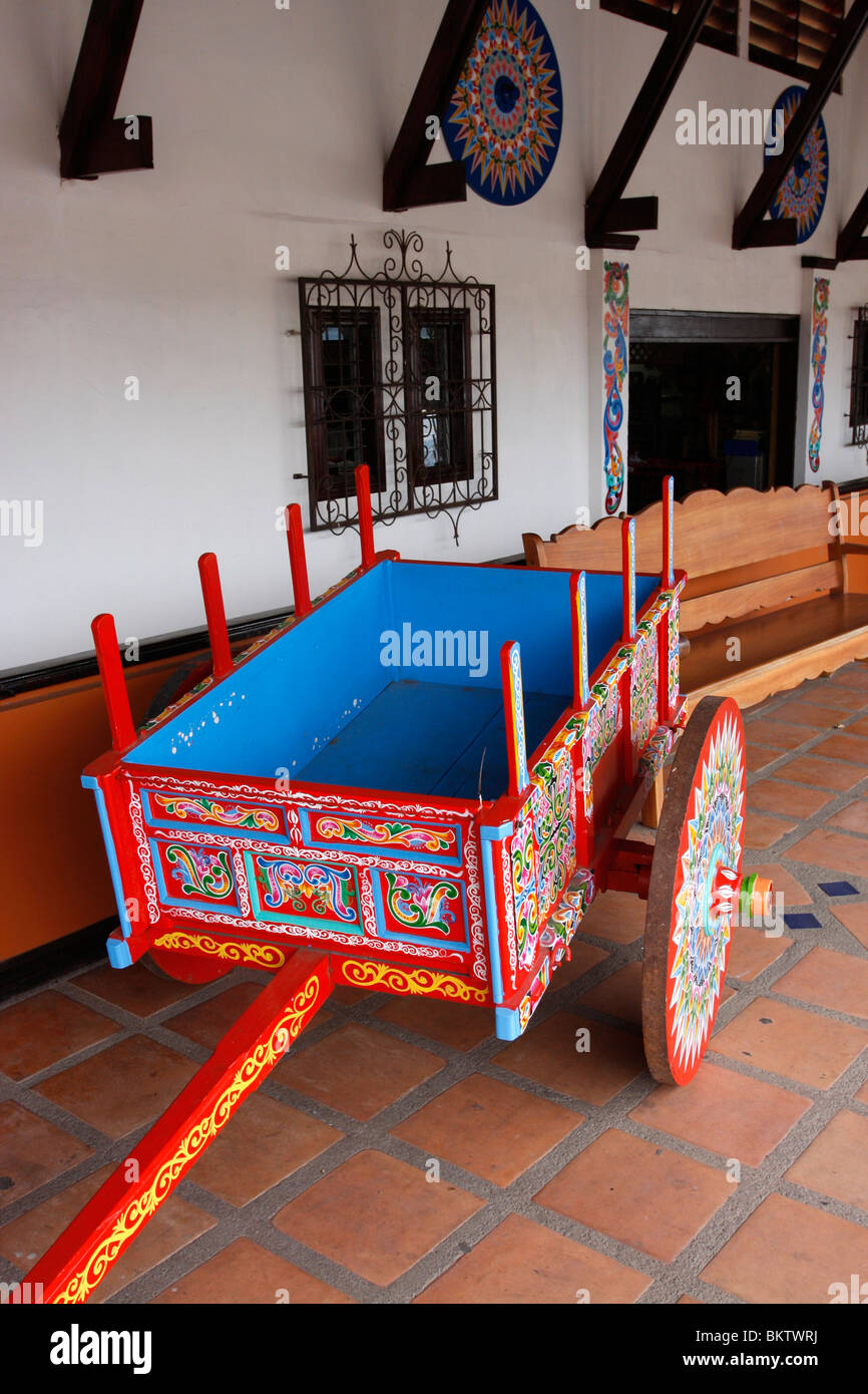 Factory model of a Carreta,the traditional painted oxcarts used to carry coffee beans in Sarchi,Mexico. Stock Photo