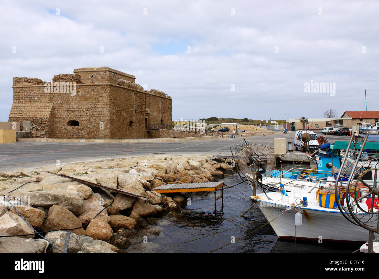 PAPHOS HARBOUR ON THE ISLAND OF CYPRUS. EUROPE. Stock Photo