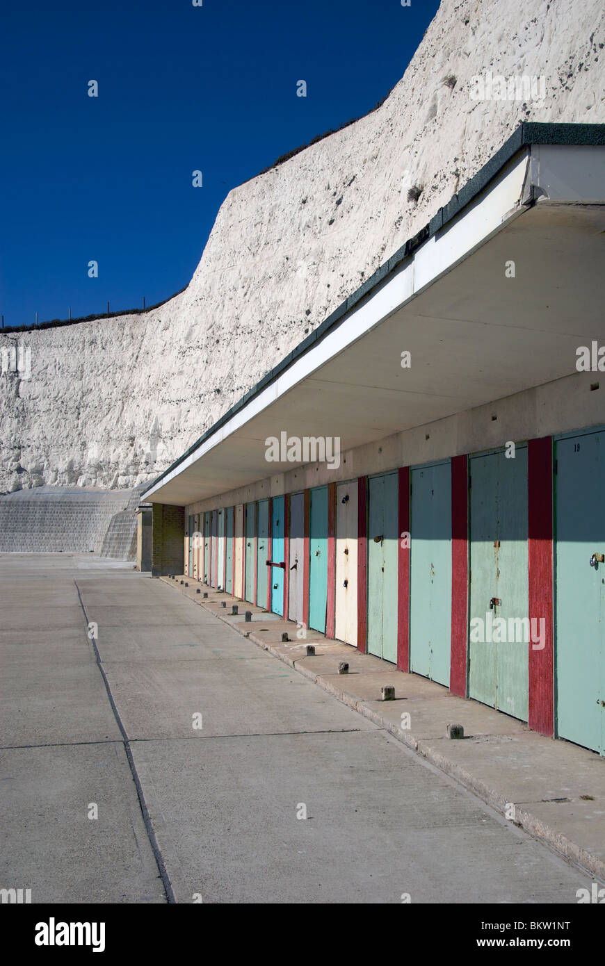Rottingdean Brighton Hove West East Sussex UK White Cliffs Seafront Beach huts Stock Photo